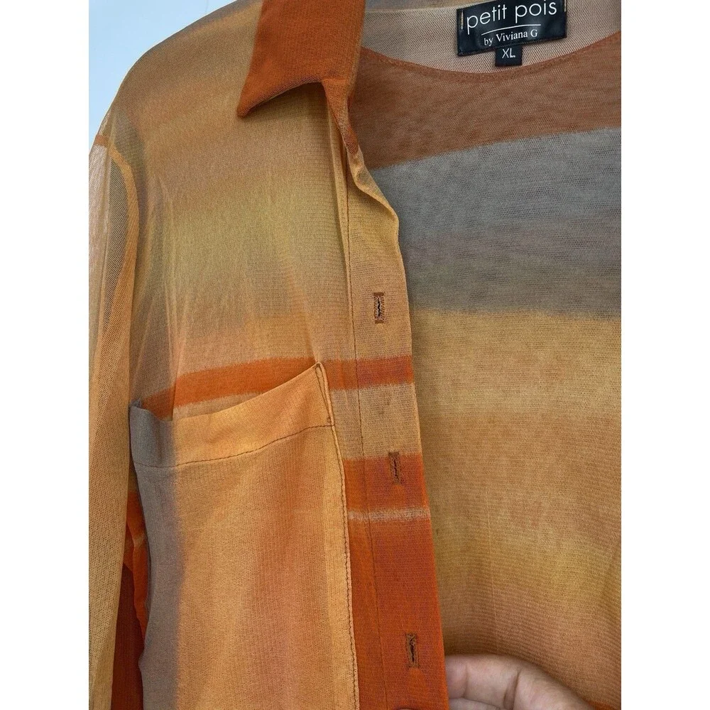 Petit Pois by Viviana G Mesh Top Orange 2 Piece Long Sleeve Top Artsy Y2K USA